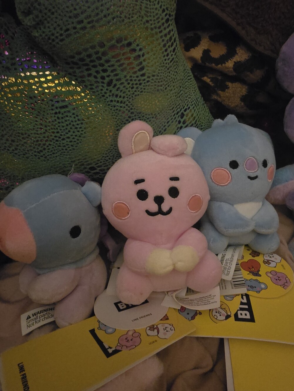 BT21 BTS LINE FRIENDS 3 Character Mang, Cooky and Koya Plush Keychain Set